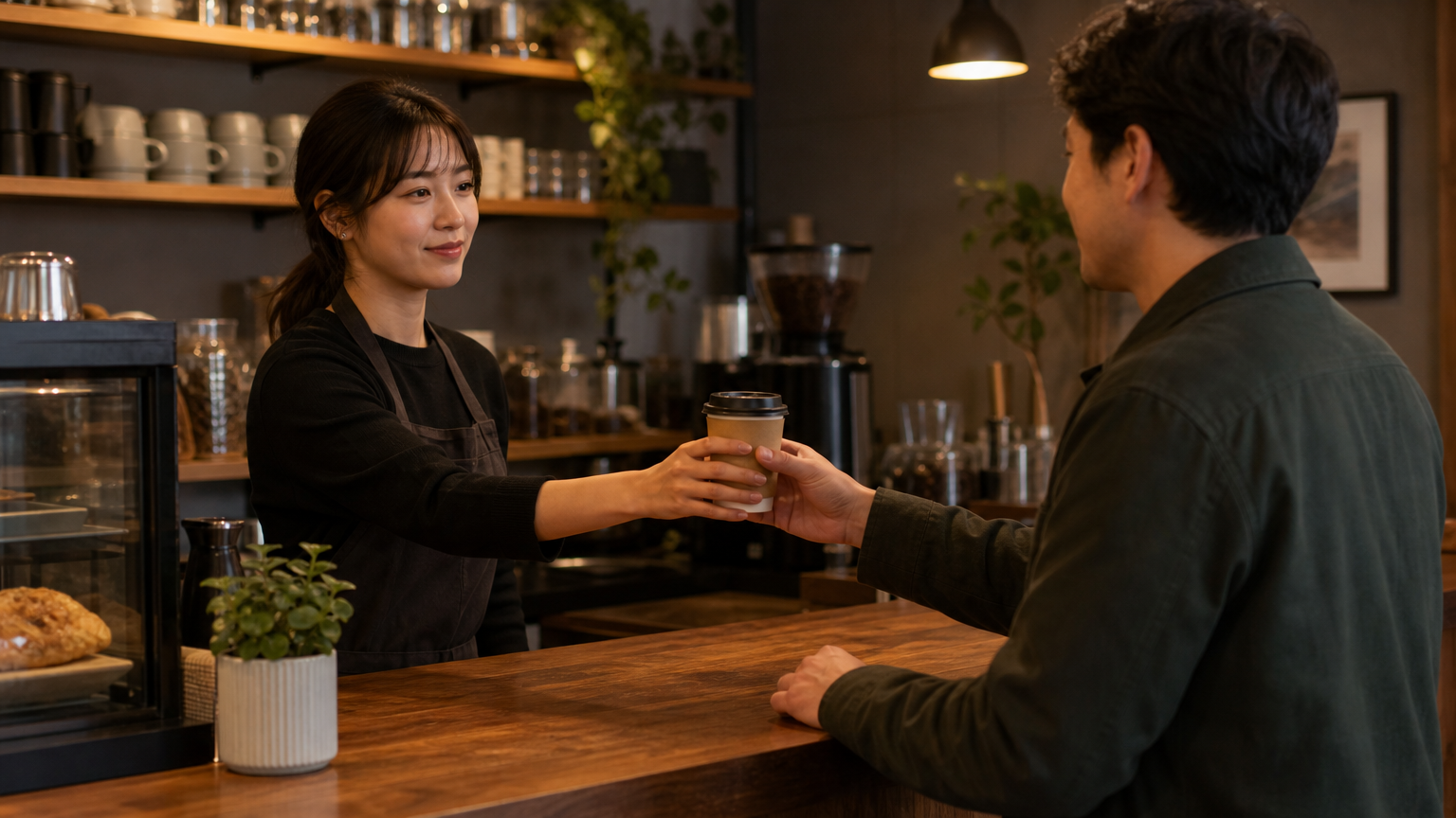 バリスタと客の接客
